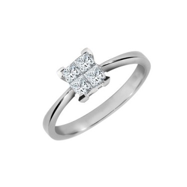 18ct White 1.00ct 4 x P.cut Diamond Ring