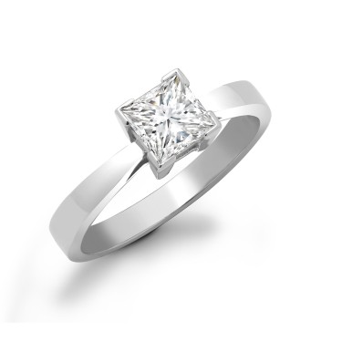 18ct White Gold 75pts Princess Cut Dia Solitaire Ring