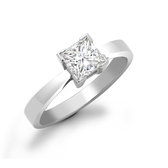 18ct White Gold 75pts Princess Cut Dia Solitaire Ring