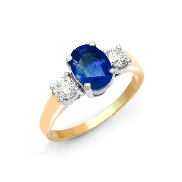 18ct Yellow Gold 3 Stone Diamond And Sapphire Ring