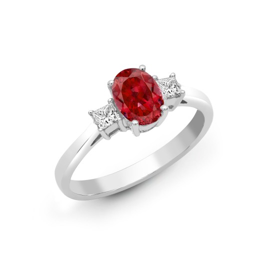 18ct White Gold Diamond And Ruby And 3 Stone Ring