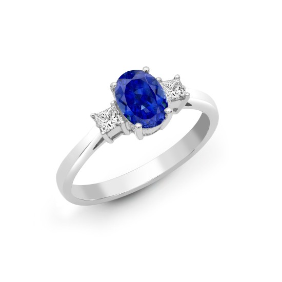 18ct White Gold Diamond And Sapphire And 3 Stone Ring
