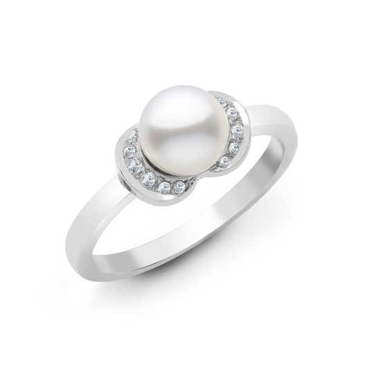 18ct White Gold Diamond And Pearl Ring