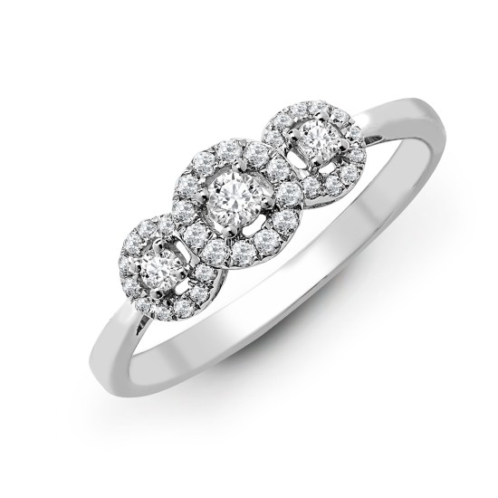 18ct White 0.60ct Diamond Trilogy Halo Ring