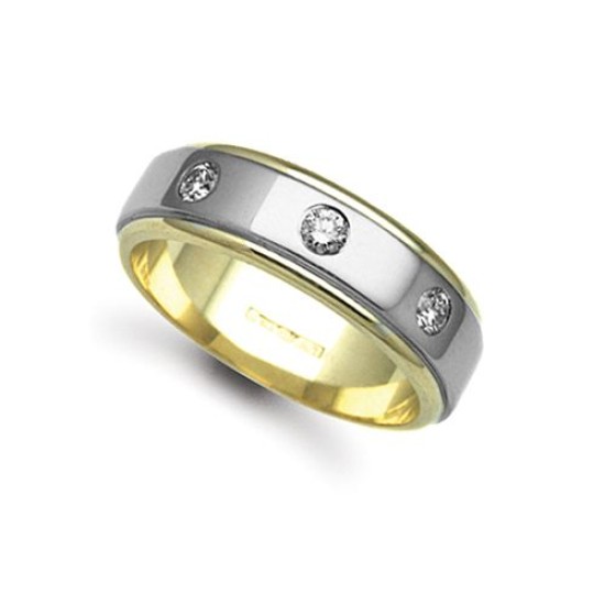 18ct Gold 2 Colour Diamond Rubover set Wedding Ring