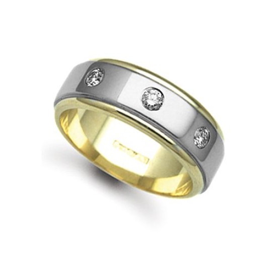 18ct Gold 2 Colour Diamond Rubover set Wedding Ring