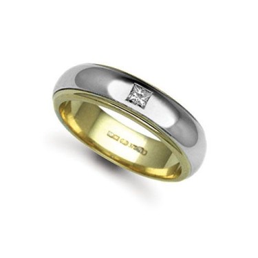 18ct Gold 2 Colour Diamond Rubover set Wedding Ring 6mm