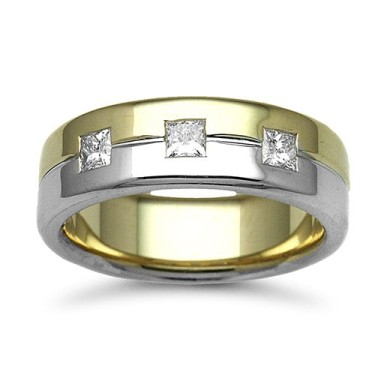 18ct Gold 2 Colour Diamond Rubover set Wedding Ring 7mm