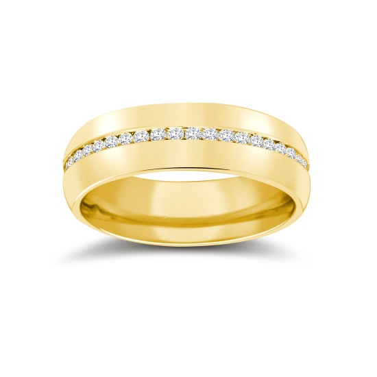 18ct Yellow Gold RBC Court Diamond Wedding Band Fully Set - 6mm - 70pts