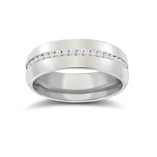 18ct White Gold RBC Court Diamond Wedding Band Fully Set - 8mm - 80pts