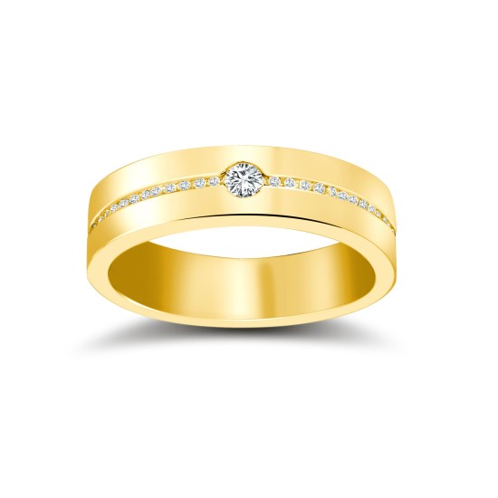 18ct Yellow Gold RBC Flat Court Diamond Wedding Band Half Set - 4mm - 28pts