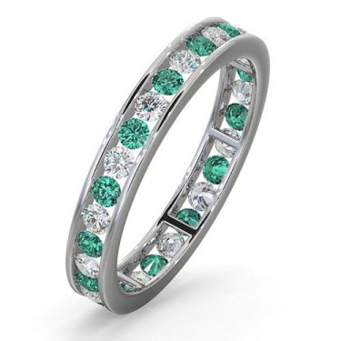 18ct White Gold Channel Set Full Eternity Ring Diamond 0.50ct Emerald 0.70ct H Si