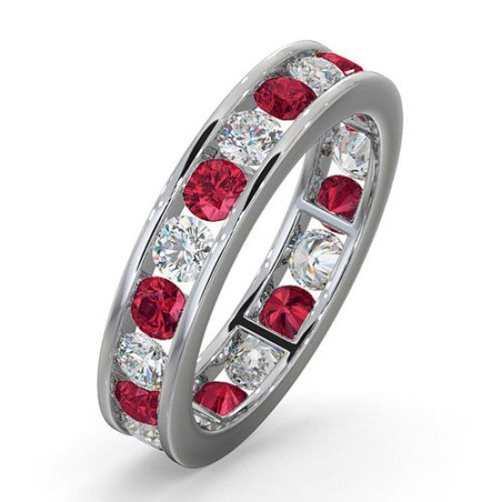 18ct White Gold Channel Set Full Eternity Ring Diamond 1.00ct Ruby 1.50ct G VS