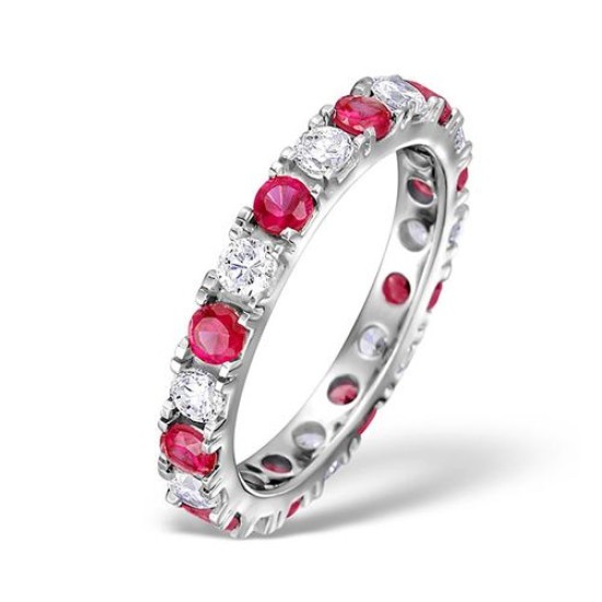 18ct White Gold Claw Set Full Eternity Ring Diamond 1.00ct Ruby 1.50ct G VS
