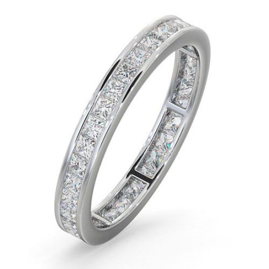 18ct White Gold Channel Set Princess Cut Full Eternity Ring Diamond 1.50ct G VS