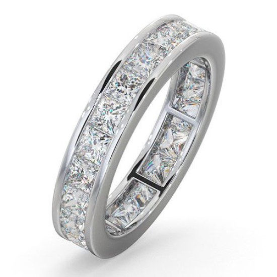 18ct White Gold Channel Set Princess Cut Full Eternity Ring Diamond 3.00ct G VS