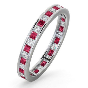 18ct White Gold Channel Set P.cut Full Eternity Ring Diamond 0.50ct Ruby 0.60ct G VS