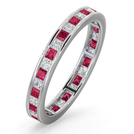 18ct White Gold Channel Set P.cut Full Eternity Ring Diamond 0.50ct Ruby 0.60ct G VS