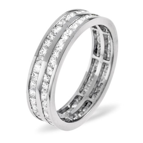 18ct White Gold Channel Set 2 Row Princess Cut Full Eternity Ring Diamond 3.00ct G VS