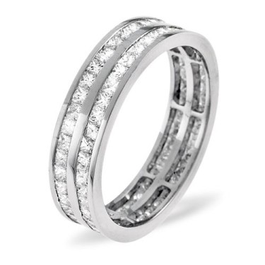 18ct White Gold Channel Set 2 Row Princess Cut Full Eternity Ring Diamond 3.00ct H Si