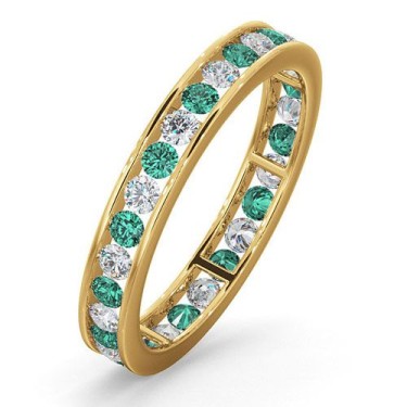 18ct Yellow Gold Channel Set Full Eternity Ring Diamond 0.50ct Emerald 0.70ct G VS