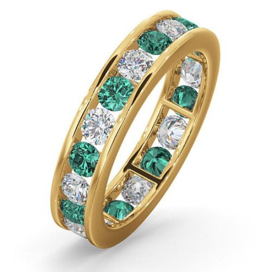 18ct Yellow Gold Channel Set Full Eternity Ring Diamond 1.00ct Emerald 1.10ct G VS