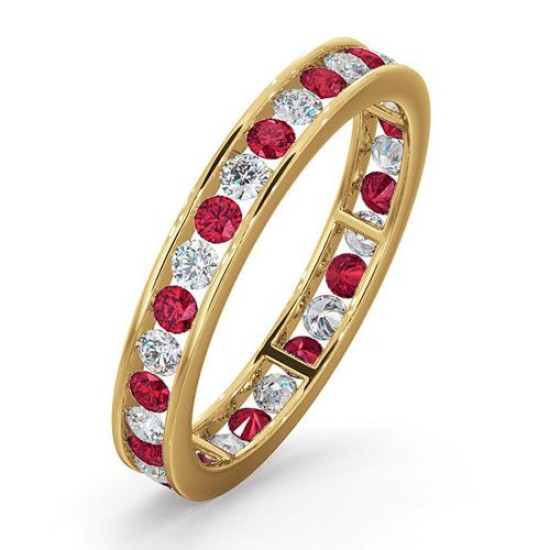 18ct Yellow Gold Channel Set Full Eternity Ring Diamond 0.50ct Ruby 0.80ct G VS