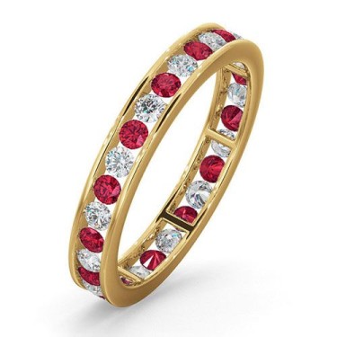 18ct Yellow Gold Channel Set Full Eternity Ring Diamond 0.50ct Ruby 0.80ct H Si