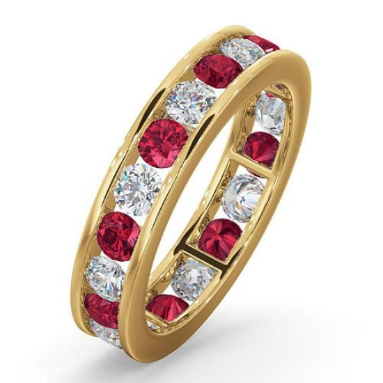 18ct Yellow Gold Channel Set Full Eternity Ring Diamond 1.00ct Ruby 1.50ct G VS
