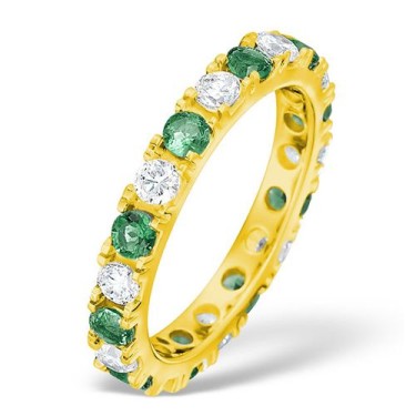 18ct Yellow Gold Claw Set Full Eternity Ring Diamond 1.00ct Emerald 1.10ct G VS