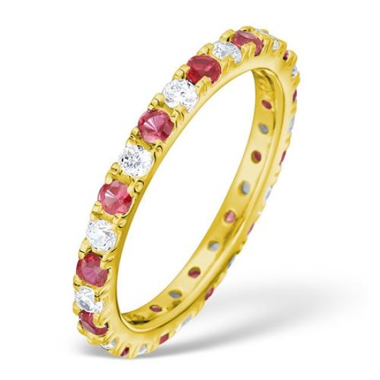 18ct Yellow Gold Claw Set Full Eternity Ring Diamond 0.50ct Ruby 0.80ct G VS