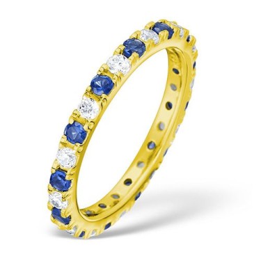 18ct Yellow Gold Claw Set Full Eternity Ring Diamond 0.50ct Sapphire 0.90ct G VS
