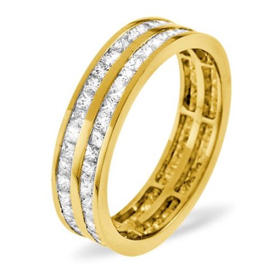 18ct Yellow Gold Channel Set 2 Row Princess Cut Full Eternity Ring Diamond 3.00ct G VS