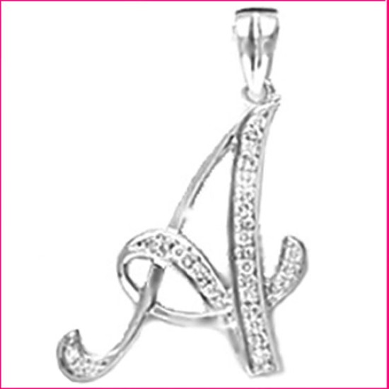 9ct White Gold Diamond Set Initial Pendant -Initial L