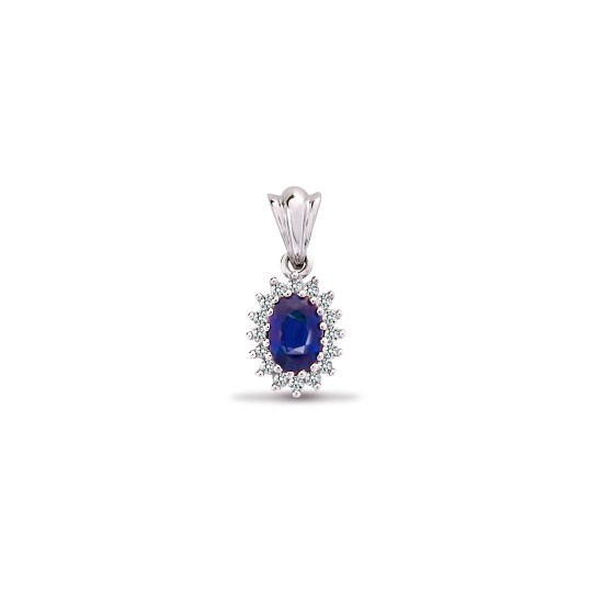 9ct White Gold Diamond And Sapphire Pendant