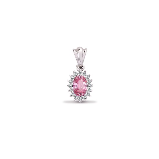 9ct White Gold Diamond And Pink Sapphire Pendant