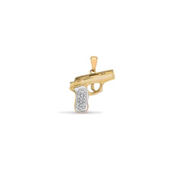 9ct Yellow Gold Diamond Handgun Pendant