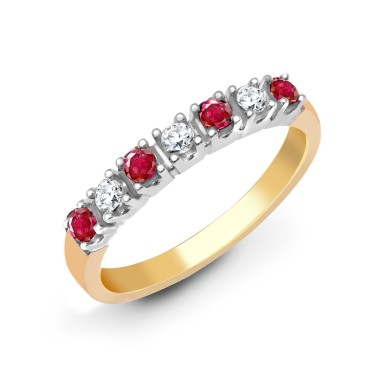 9ct Yellow Gold Diamond And Ruby Half Eternity Ring