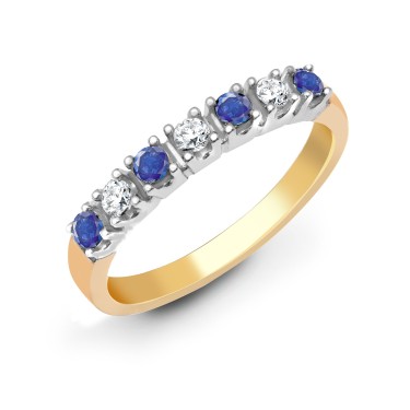 9ct Yellow Gold Diamond And Sapphire Half Eternity Ring