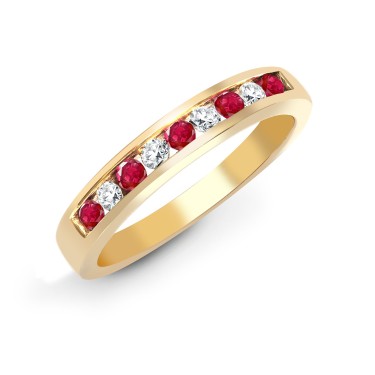9ct Yellow Gold Diamond And Ruby Half Eternity Ring