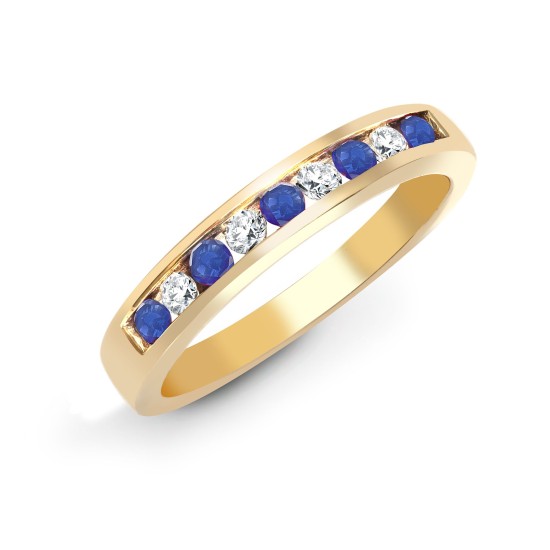 9ct Yellow Gold Diamond And Sapphire Half Eternity Ring
