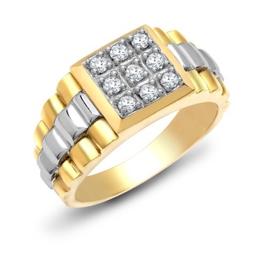 9ct White And Yellow Gold Gents Diamond Ring