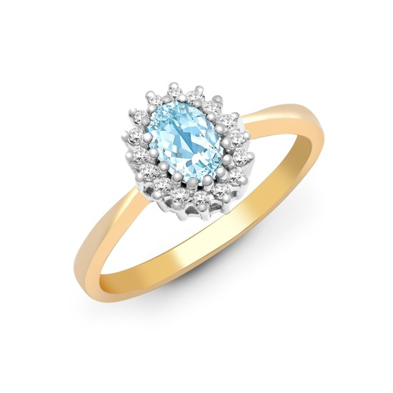 9ct Yellow Gold Diamond And Blue Topaz Ring