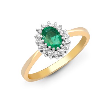 9ct Yellow Gold Diamond And Emerald Ring