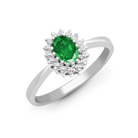 9ct White Gold Diamond And Emerald Ring