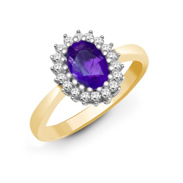 9ct Yellow Gold Diamond And Amethyst Ring