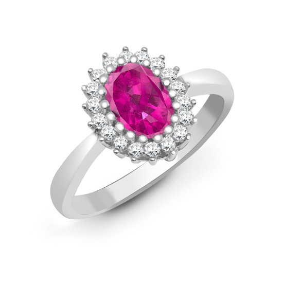 9ct White Gold Diamond And Pink Sapphire Ring