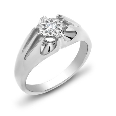 9ct White Gold Gents Diamond Ring