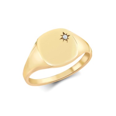 9ct Yellow Gold 0.03cts Diamonds Star-set Cushion Signet Ring