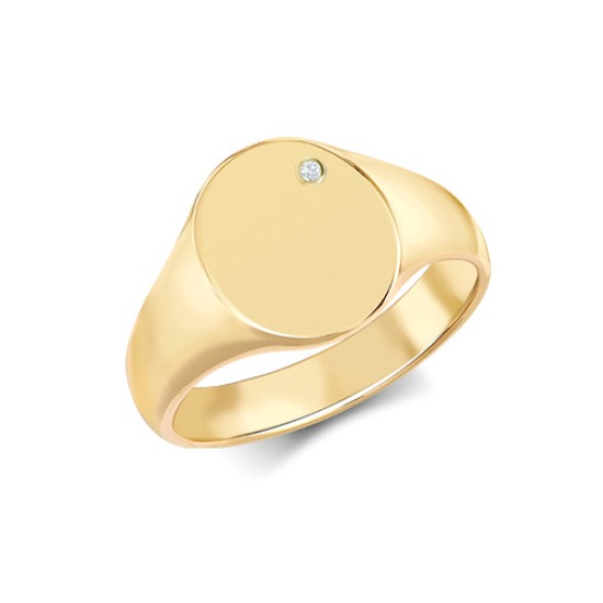 9ct Yellow Gold 0.03cts Diamonds Flush-set Oval Signet Ring